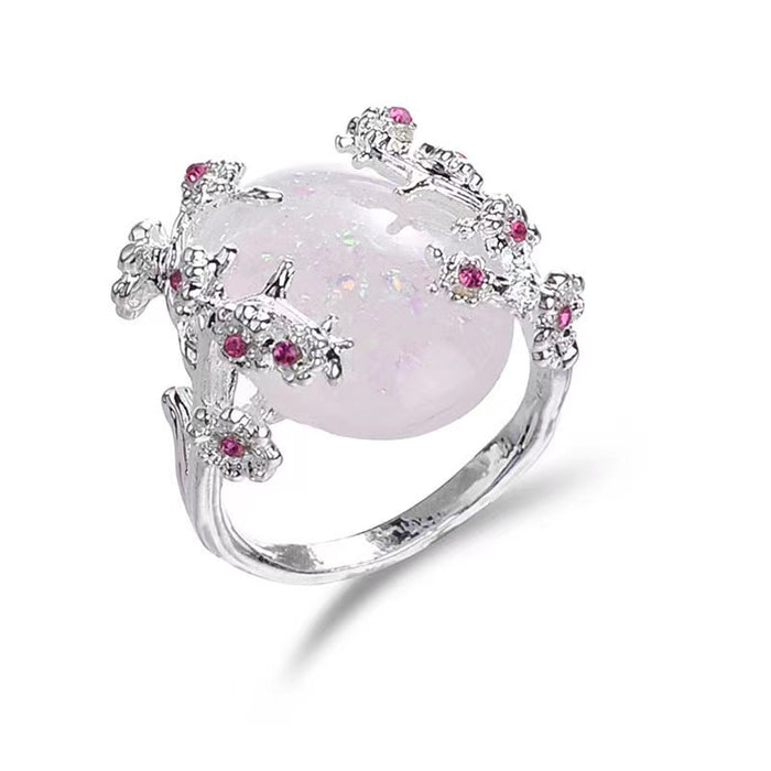 Wholesale Diamond inlaid flower ring, personalized and trendy oval exaggerated jewelry ring