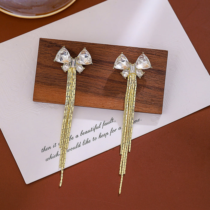 Wholesale Silver Butterfly Tassel Earrings High-end Earrings Elegant Diamond Pearl Long Earrings