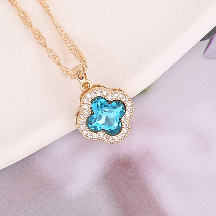 Wholesale Jewelry multi-color zircon flower necklace fashionable stainless steel niche collarbone chain