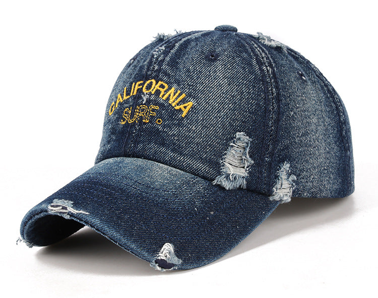 Wholesale Men's vintage distressed embroidered simple duckbill hat, women's outdoor casual denim hat