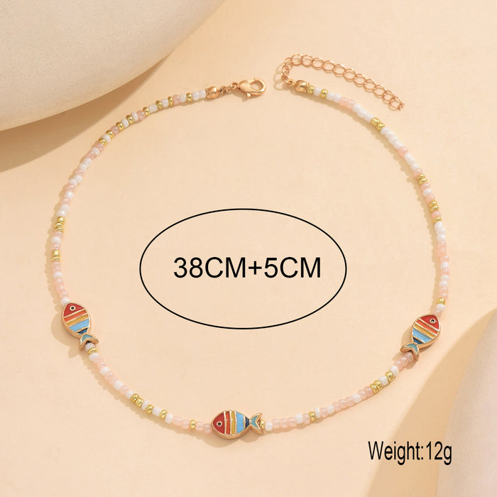 Wholesale Jewelry colorful rice bead necklace