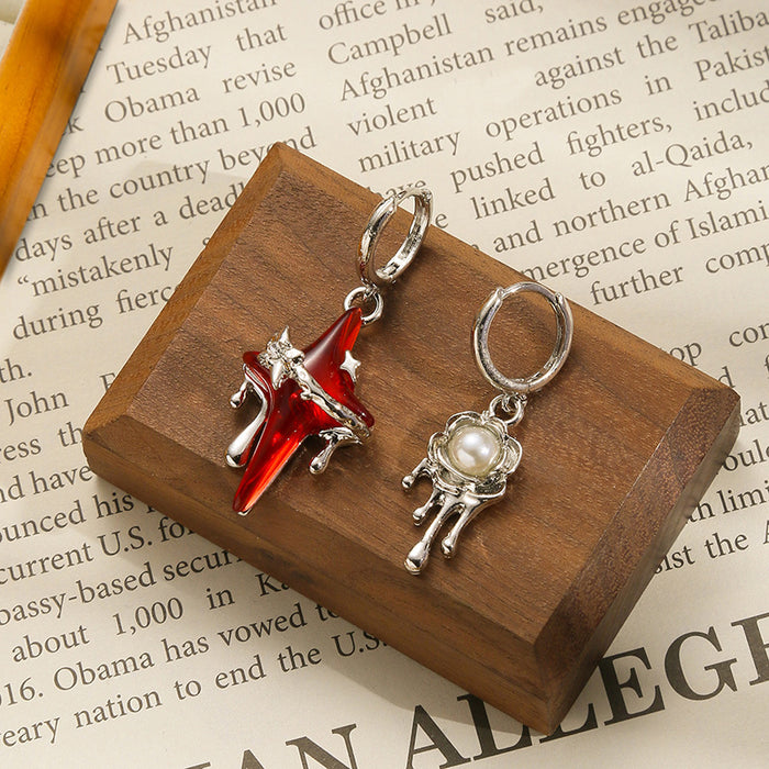 Wholesale Gun black four-pointed star earrings s925 silver needle earrings