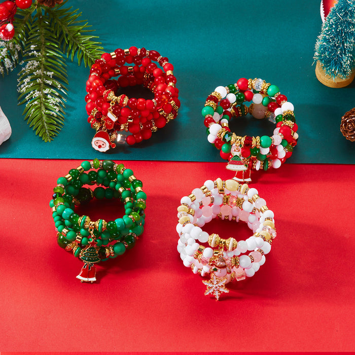 Wholesale Holiday Gift Cute Christmas Tree Snowman Bell Alloy Pendant Christmas Crystal Bracelet Set