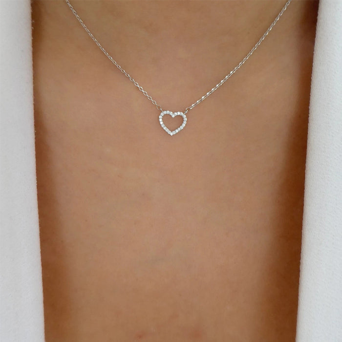 Wholesale Alloy Jewelry Versatile Diamond Heart Necklace Sweet Clavicle Chain Water Wave Chain Neck Chain