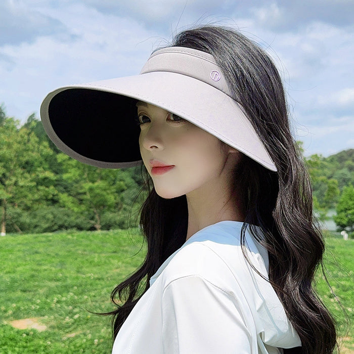 Wholesale Matte black rubber sun hat versatile, face covering, large brim, empty top hat for outdoor travel, beach sun hat