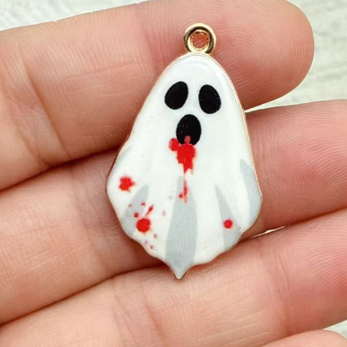 Wholesale 10pcs  Gothic Cute Ghost Alloy Print Pendant DIY Earrings,  Necklace,  Keychain Charm