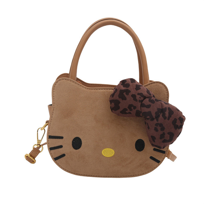 Wholesale Cute cartoon shoulder bag with leopard print bow.