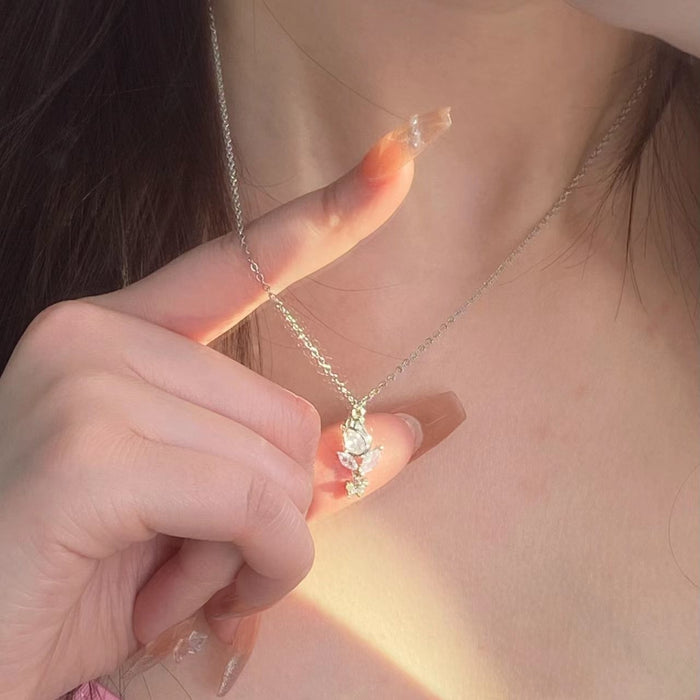 Wholesale Zircon flower necklace butterfly pendant light luxury niche collarbone chain versatile temperament personality accessory