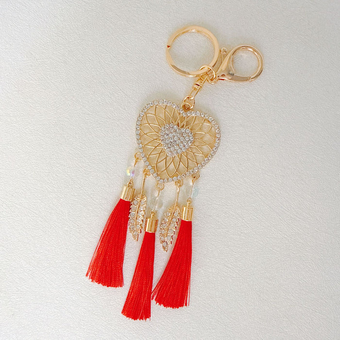 Wholesale Pink Dream Catcher Keychain Rhinestone Tassel Feather Zinc Alloy Chic Gift MOQ≥12