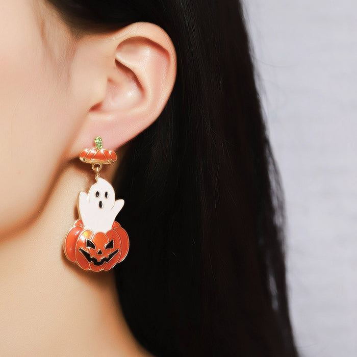 Wholesale Halloween Zinc Alloy Oil Drop Cartoon Ghost Pumpkin Earrings JDC-ES-YueLi018