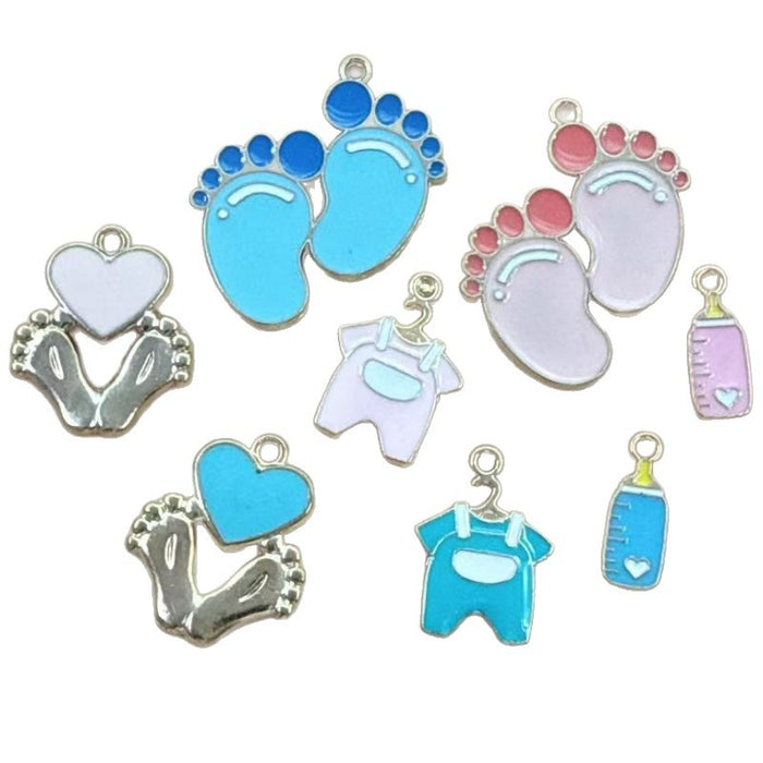 Wholesale 10pcs Baby clothes,  baby bottle,  little feet DIY alloy oil drop earrings,  pendant keychain