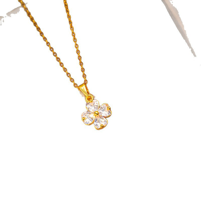 Wholesale Copper-set zircon four-leaf clover colored Titanium steel pendant necklace and earring set