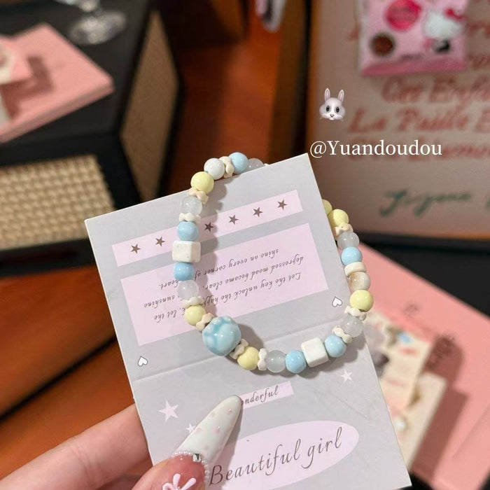 Wholesale Macaron bead bracelet, niche design, elastic bracelet, light luxury temperament, contrasting color accessories