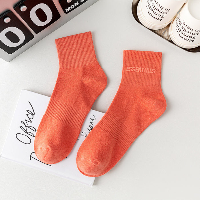 Wholesale Candy Color 3D Word Rubber Label Printing Cotton Socks JDC-SK-JiaY011