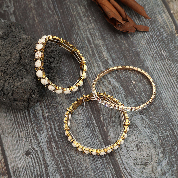 Wholesale New fashionable retro inlaid turquoise rhinestone alloy bracelet with multiple layers