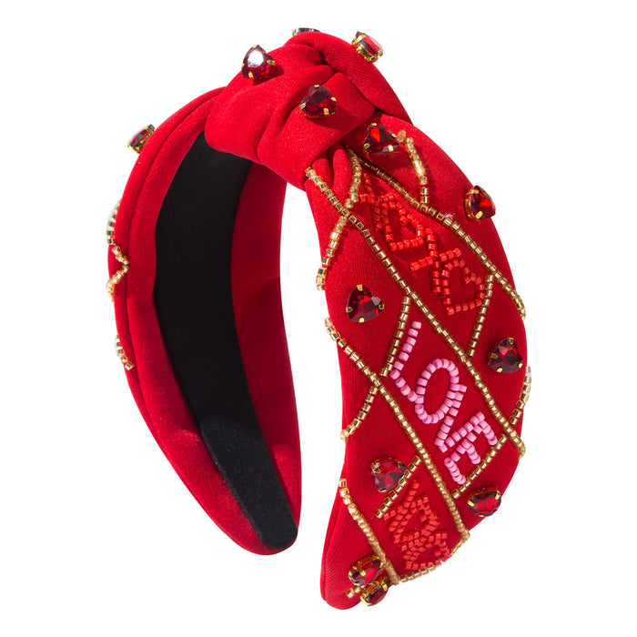 Wholesale Valentine' s Day hand-sewn heart-shaped letter " LOVE"  beaded headband