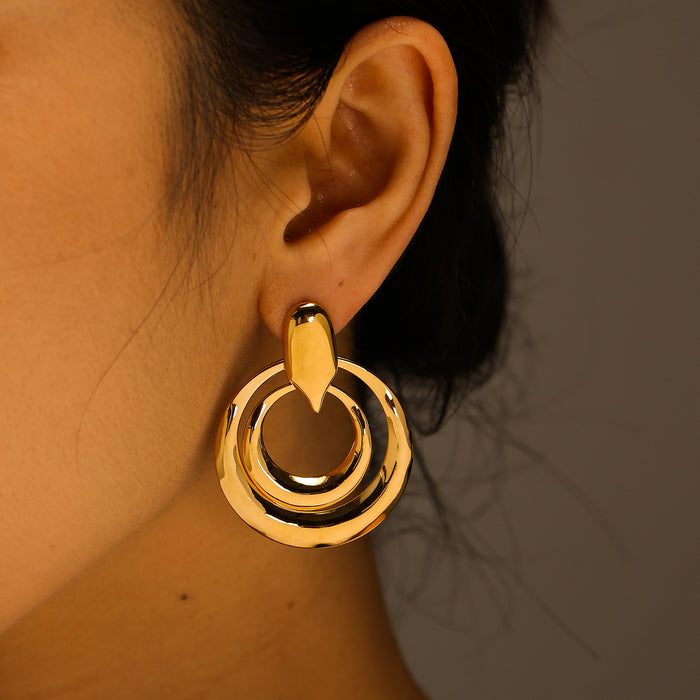 Wholesale Light luxury stainless steel double ring earrings with high-end feel, double-layer heart-shaped earrings wholesale