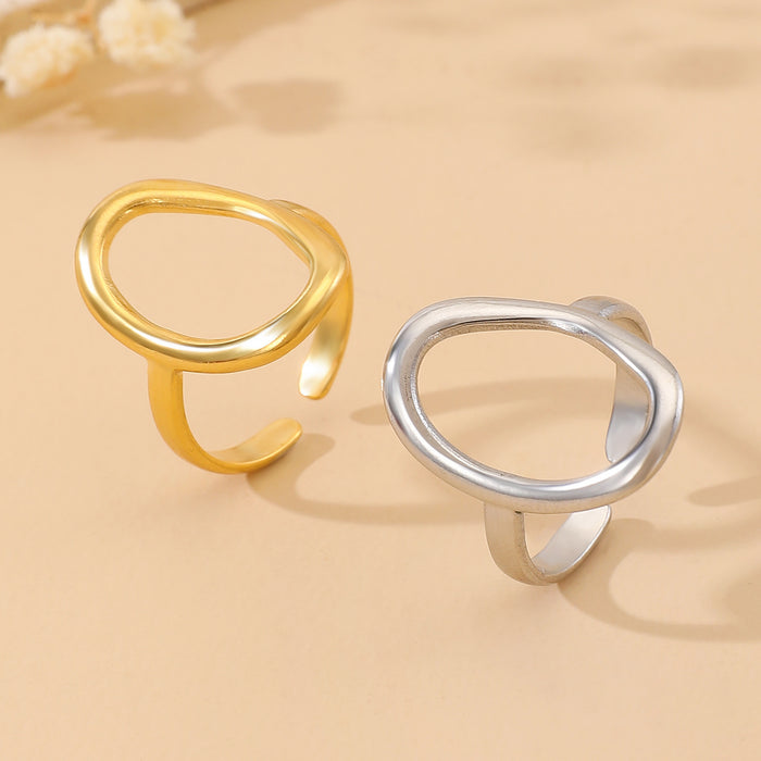 Wholesale Stainless steel ring hollow geometric oval opening ring versatile and simple ring