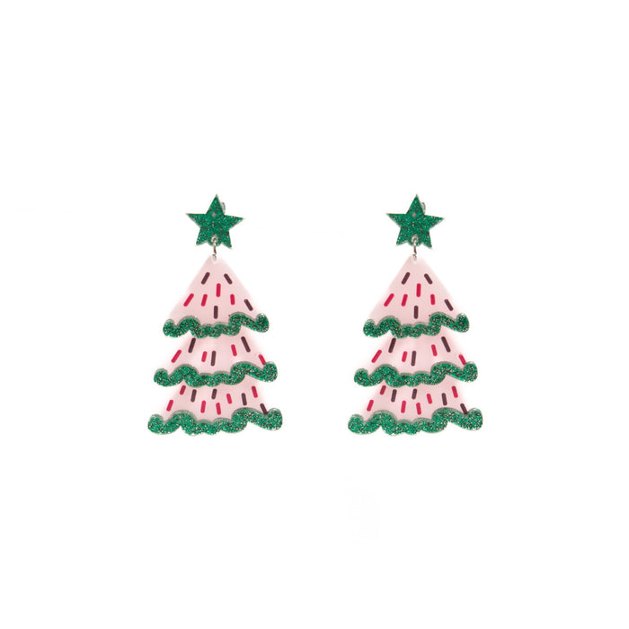 Wholesale Creative Christmas Tree Acrylic Double-Layer Earrings