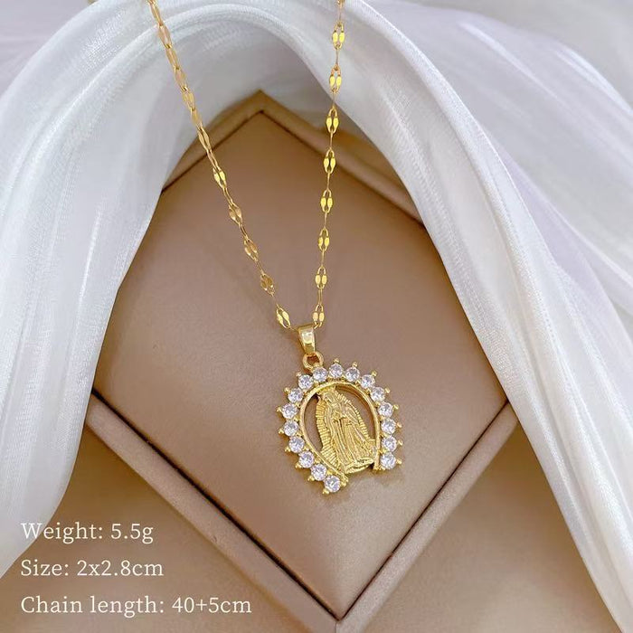 Wholesale A delicate and elegant bronze micro-set Madonna necklace with a vintage,  artistic style.
