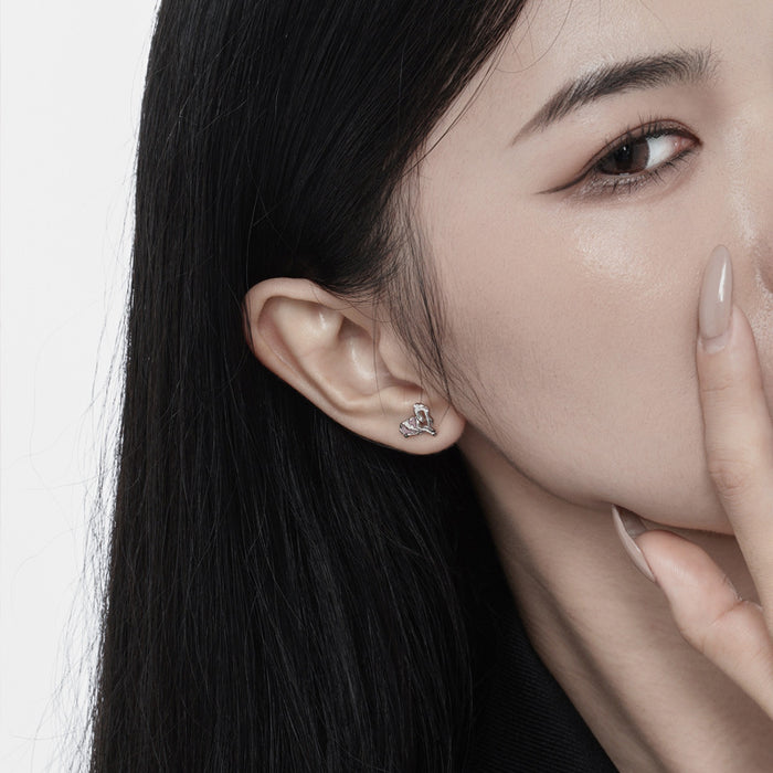 Wholesale asymmetric earrings female S925 sterling silver texture sweet cool Love earrings