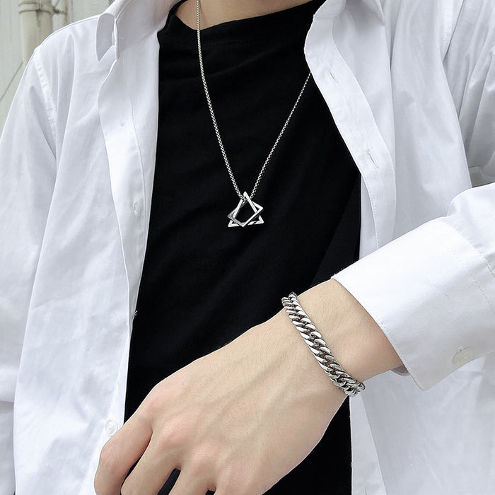 Wholesale Geometric triangle square combination titanium steel hip-hop necklace men's minimalist pendant accessory
