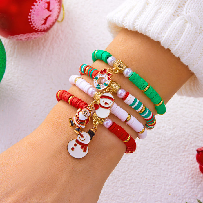 Wholesale Christmas jewelry  elk bell crystal pearl pull-out braided bracelet stacking set