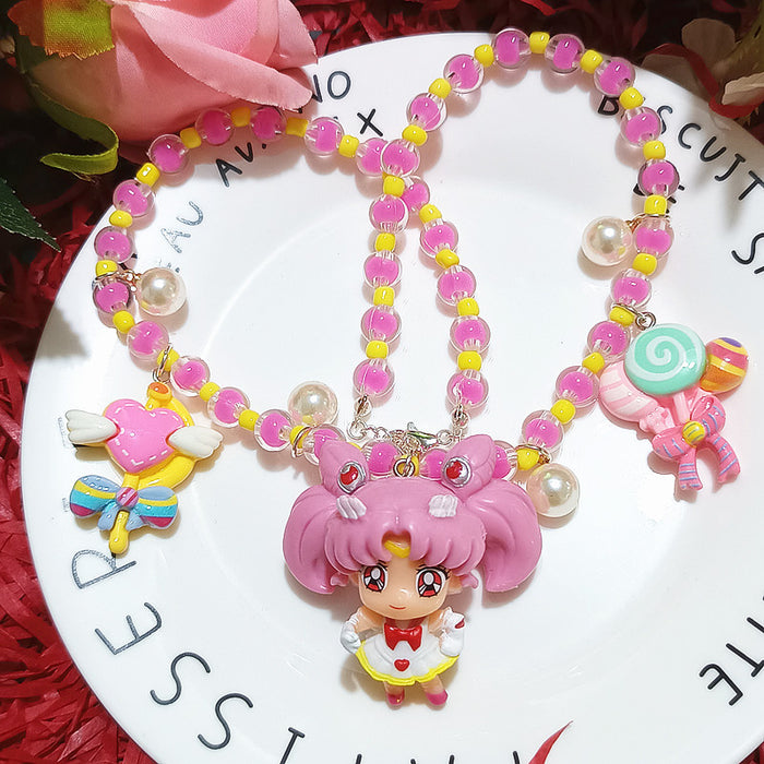 Wholesale Hand-made Crystal Beaded Cartoon Little Rabbit Gift Neck Chain Clavicle Chain Short Necklace Neck Chain for Women