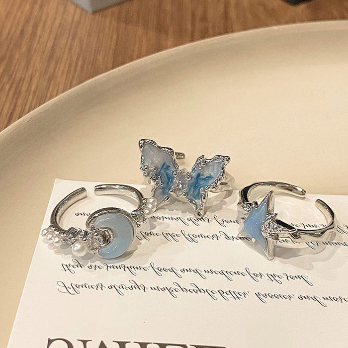 Wholesale Imitation Jade Marrow Butterfly Ring, Rotating Four Leaf Clover Flower Style, Stacked with Finger Ring