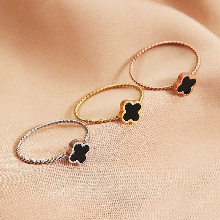 Wholesale Four leaf clover ring, female personality, simple ring, titanium steel, non fading temperament accessory