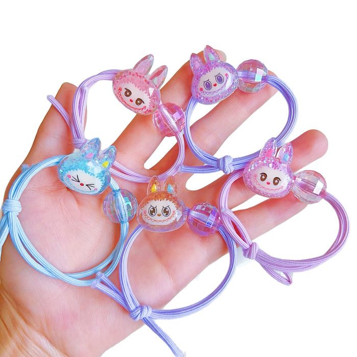Wholesale 5 pcs Girl' s diamond-faceted cartoon character handmade knotted hair scrunchies