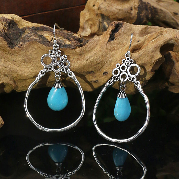 Wholesale Exquisite earrings inlaid with turquoise, women's retro alloy bells, versatile and beautiful earrings
