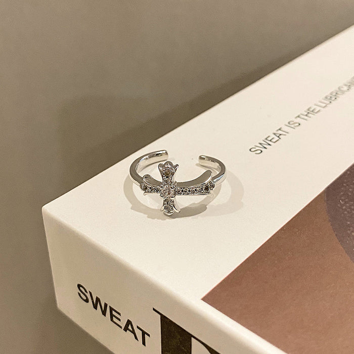 Wholesale Simple geometric cross opening ring, fashionable, niche, personalized, butterfly temperament, versatile, high-end feeling