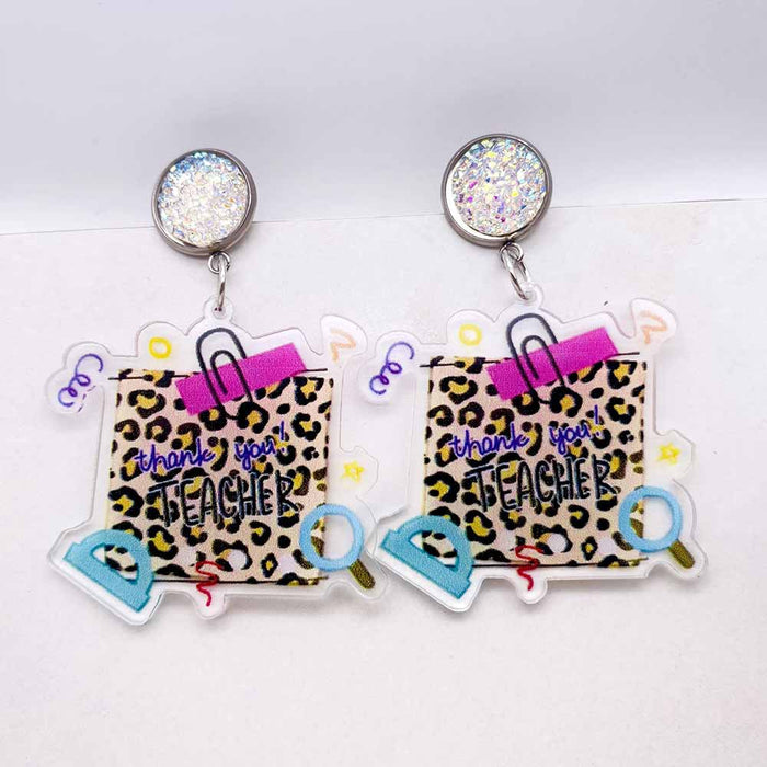 Wholesale Teacher's Day Leopard Print Pencil Acrylic Earrings JDC-ES-Chengy040