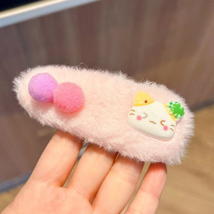 Wholesale Cute and able plush hair clip featuring a cat wearing glasses.