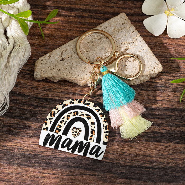 Wholesale Leopard print " MAMA"  letter wooden keychain