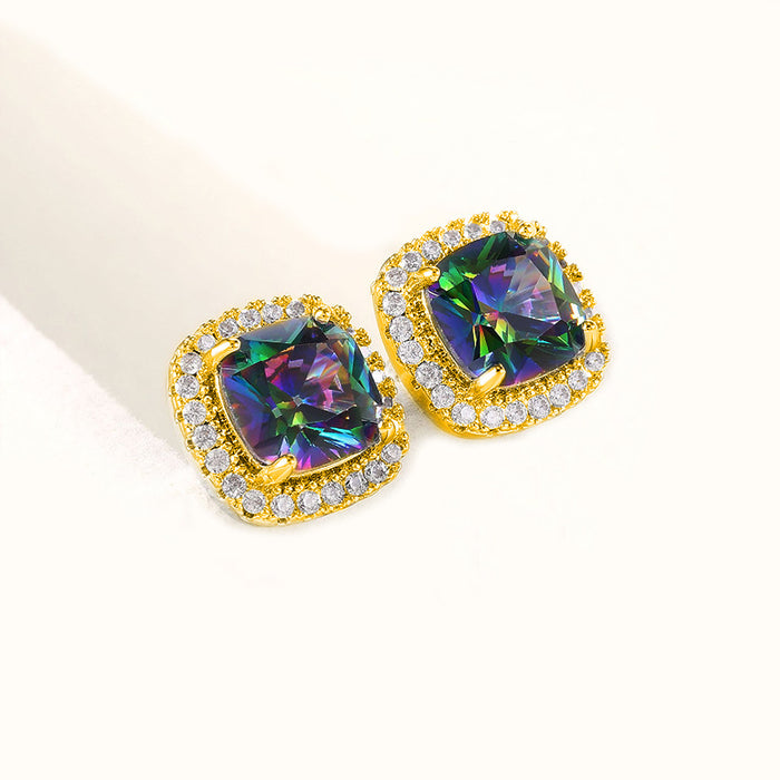 Wholesale Temperament colored diamond earrings, fashionable and niche four claw earring jewelry