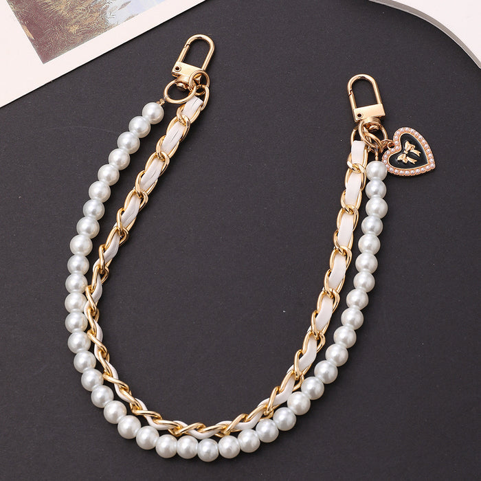 Wholesale Pearl Handheld Chain DIY Mobile Phone Case Accessories Metal Chain Keychains JDC-KC-GL003