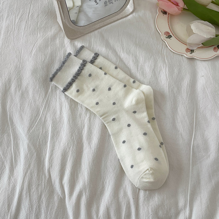 Wholesale Lace socks, mid tube socks, pure cotton retro polka dot long socks, pile socks