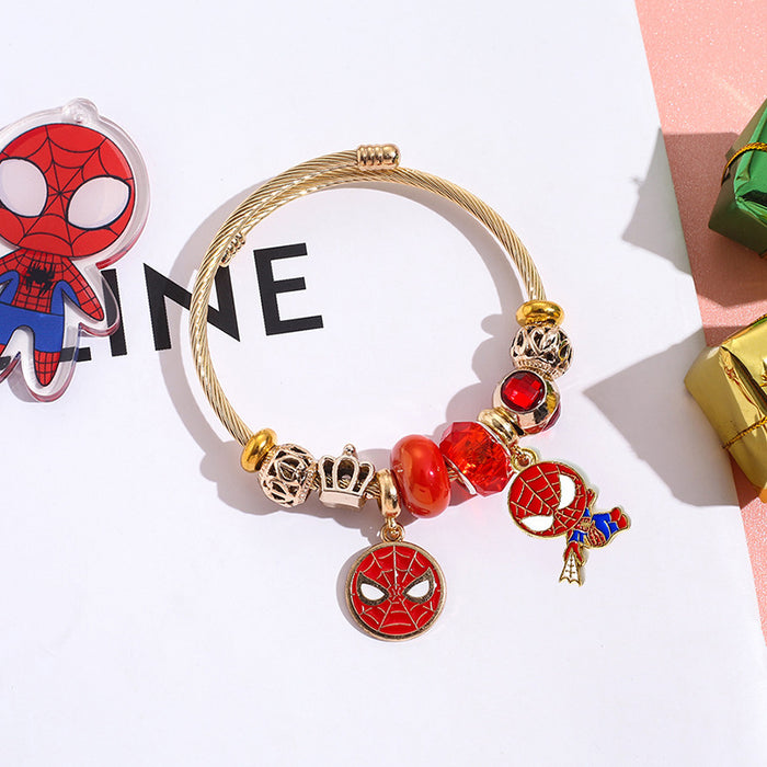 Wholesale Superhero Themed Stainless Steel Beaded Bracelet with Pendant Trendy Jewelry Accessory for Women