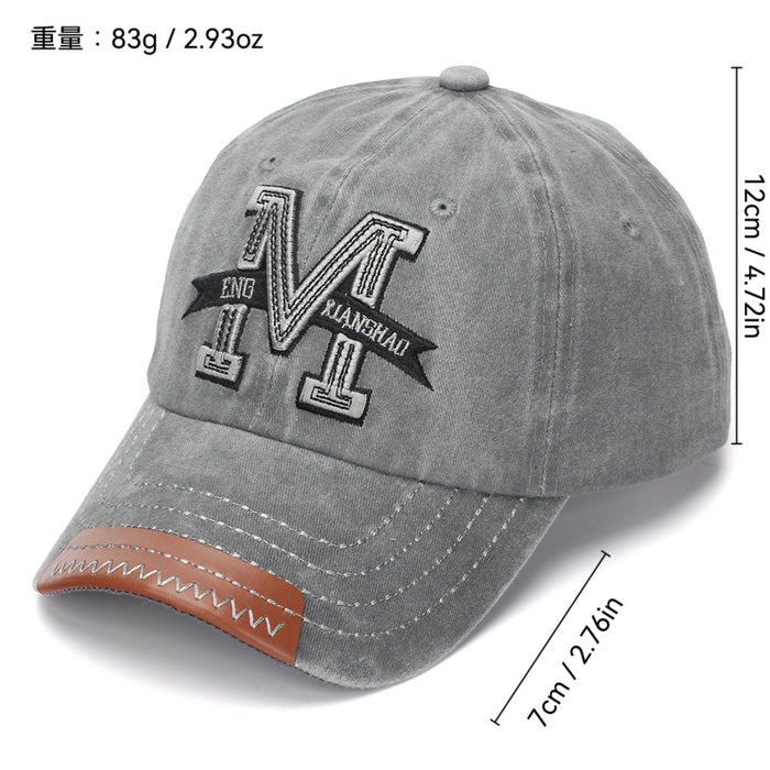 Wholesale Retro Distressed Baseball Cap with Letter Embroidery and Leather Edge - Olive - Trendy Street Style Cap for Everyday Use