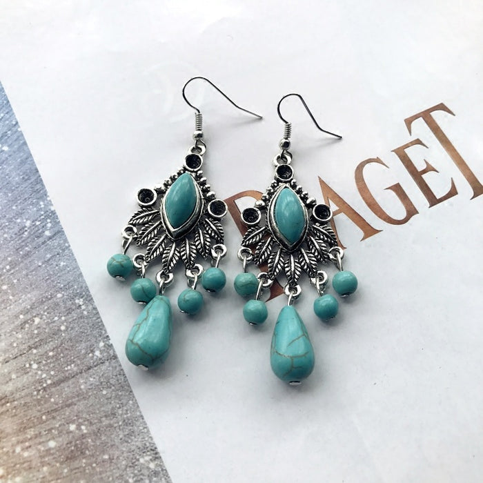 Wholesale Alloy Vintage Turquoise Ethnic Style Earrings JDC-ES-Luox009