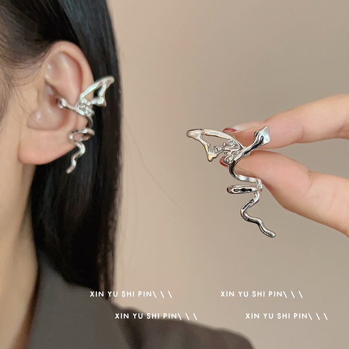 Wholesale Small niche design liquid snake shaped ear clips without ear holes, ear bone clips, light luxury elf earrings