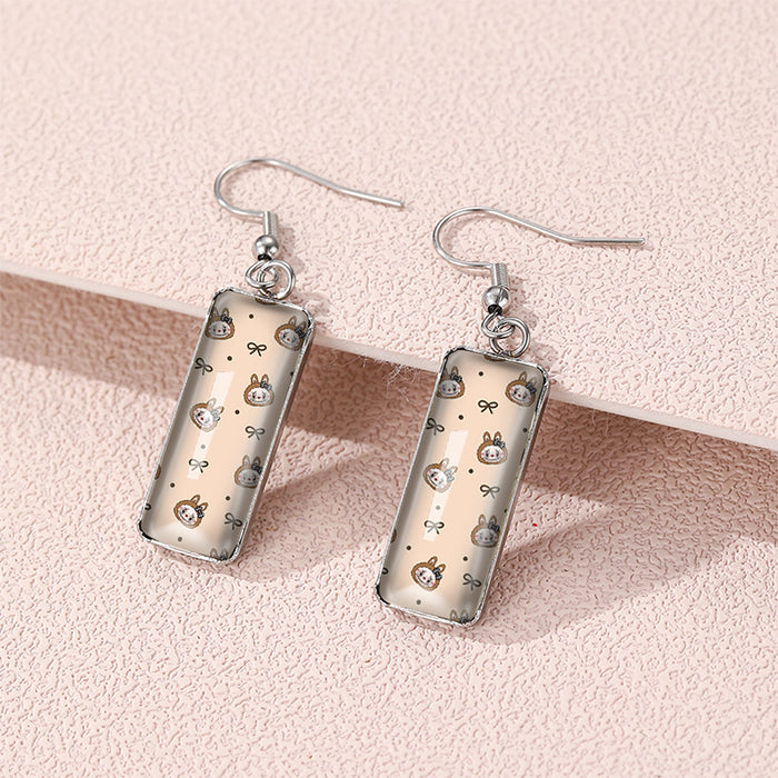 Wholesale Perimeter Earrings Rectangular Pendant Earrings Time Gem Glass Creative Earrings