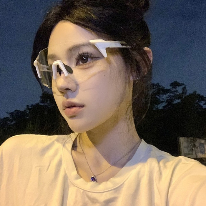 Wholesale Cycling glasses, white frame, transparent sheet, large frame, outdoor color changing sunglasses, running UV, myopia ink