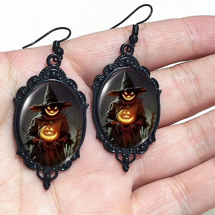 Wholesale Halloween Series Peripheral Oval Lace Earrings Ghost Witch Swimming Black Earrings Pumpkin Skull Alloy Earrings JDC-ES-HaoH005