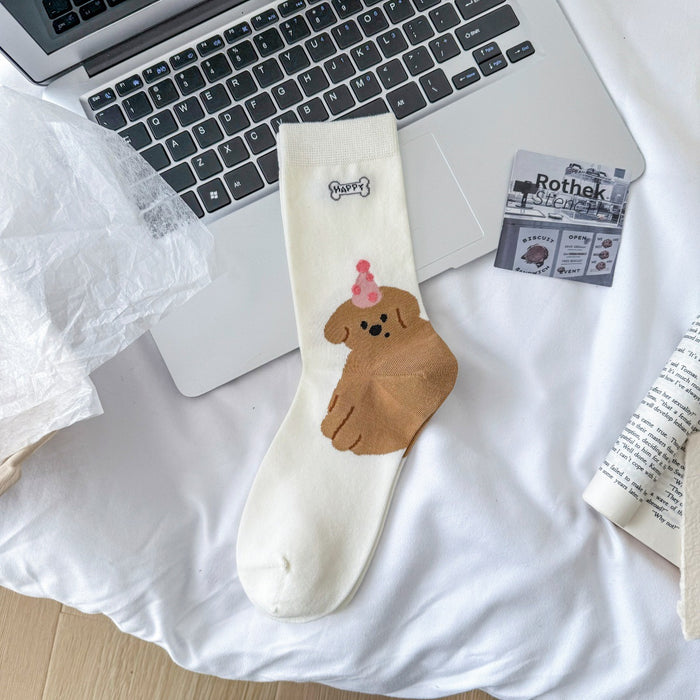 Wholesale Socks made of pure cotton, mid tube socks, cute cartoon pile socks, thin long socks