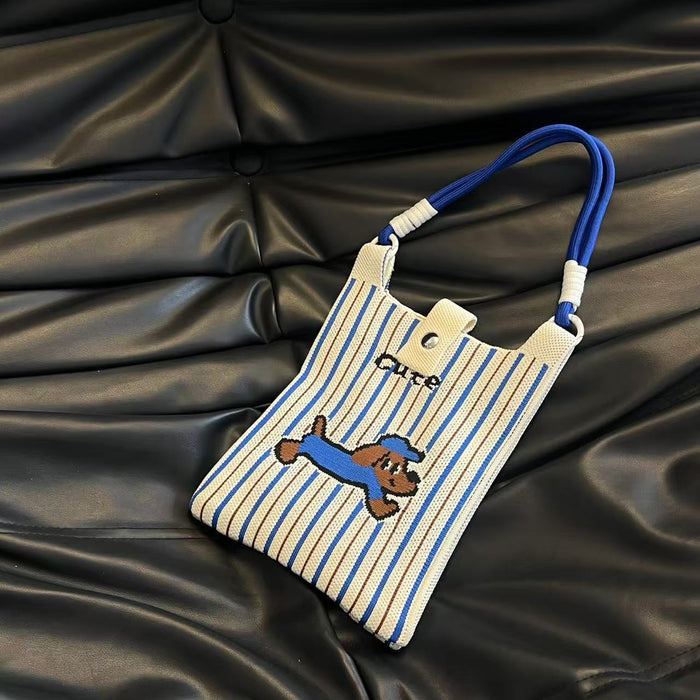 Wholesale Mobile phone bag cartoon knitted bag dopamine color matching handbag niche versatile shoulder crossbody bag