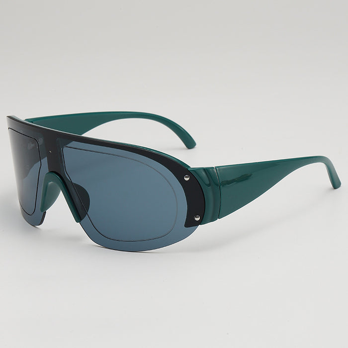 Wholesale New one-piece large frame sunglasses with high-end feel, wide leg color film sports cycling sunglasses