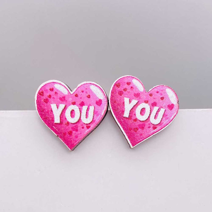 Wholesale Valentine' s Day wooden earrings pink envelope dwarf rose lovely earrings Valentine' s Day jewelry